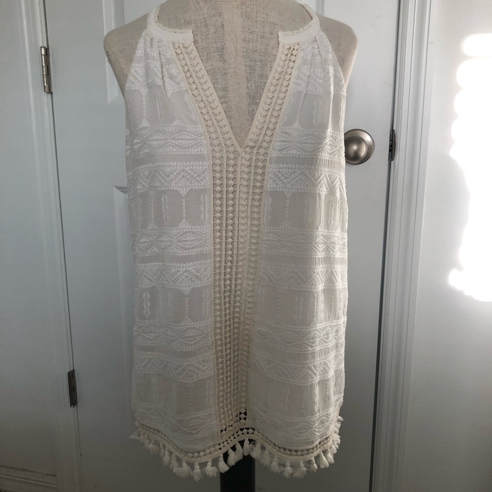 Joie Cream Crochet-Trim Sleeveless Top